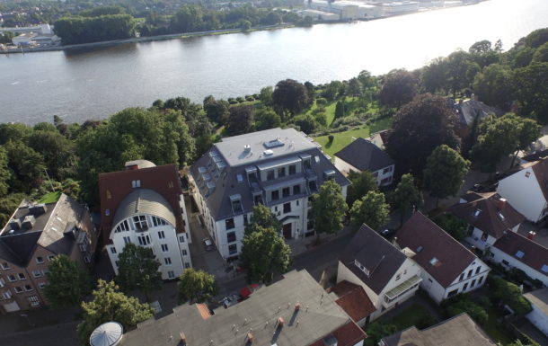 Hier sehen Sie ein Luftbild unseres M-Projekts der Villa Bellevue in Bremen-Vegesack.